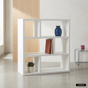 Etagère bibliothèque décor bois asymétrique 3 niveaux 6 compartiments BASIKS