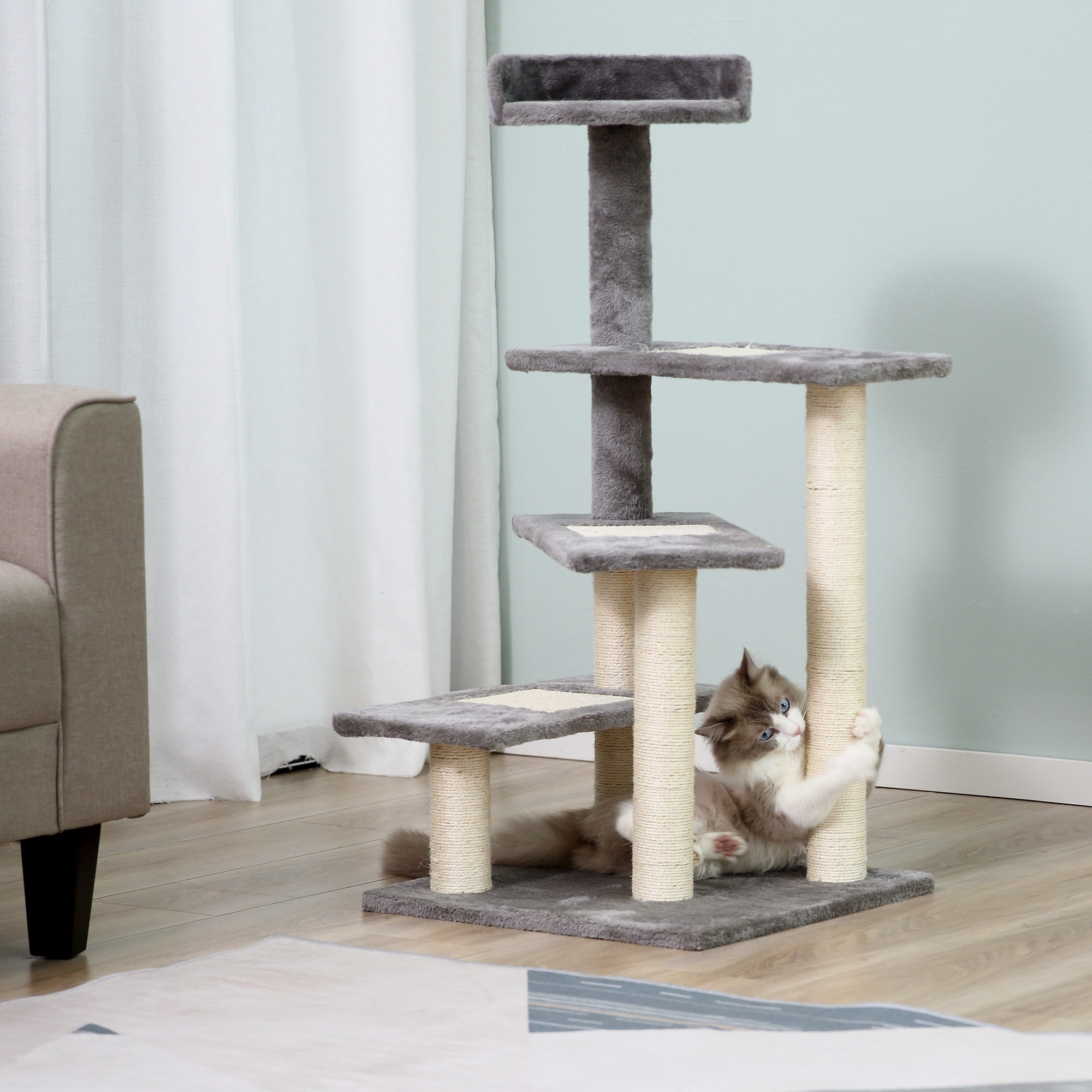 árbol Gatos de Terciopelo y Sisal 48x48x99,5cm Beige y Gris