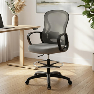 Chaise de bureau assise haute réglable pivotant 360° maille respirante gris