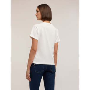 Motivi - T-shirt con stampa e applicazioni di strass - Bianco