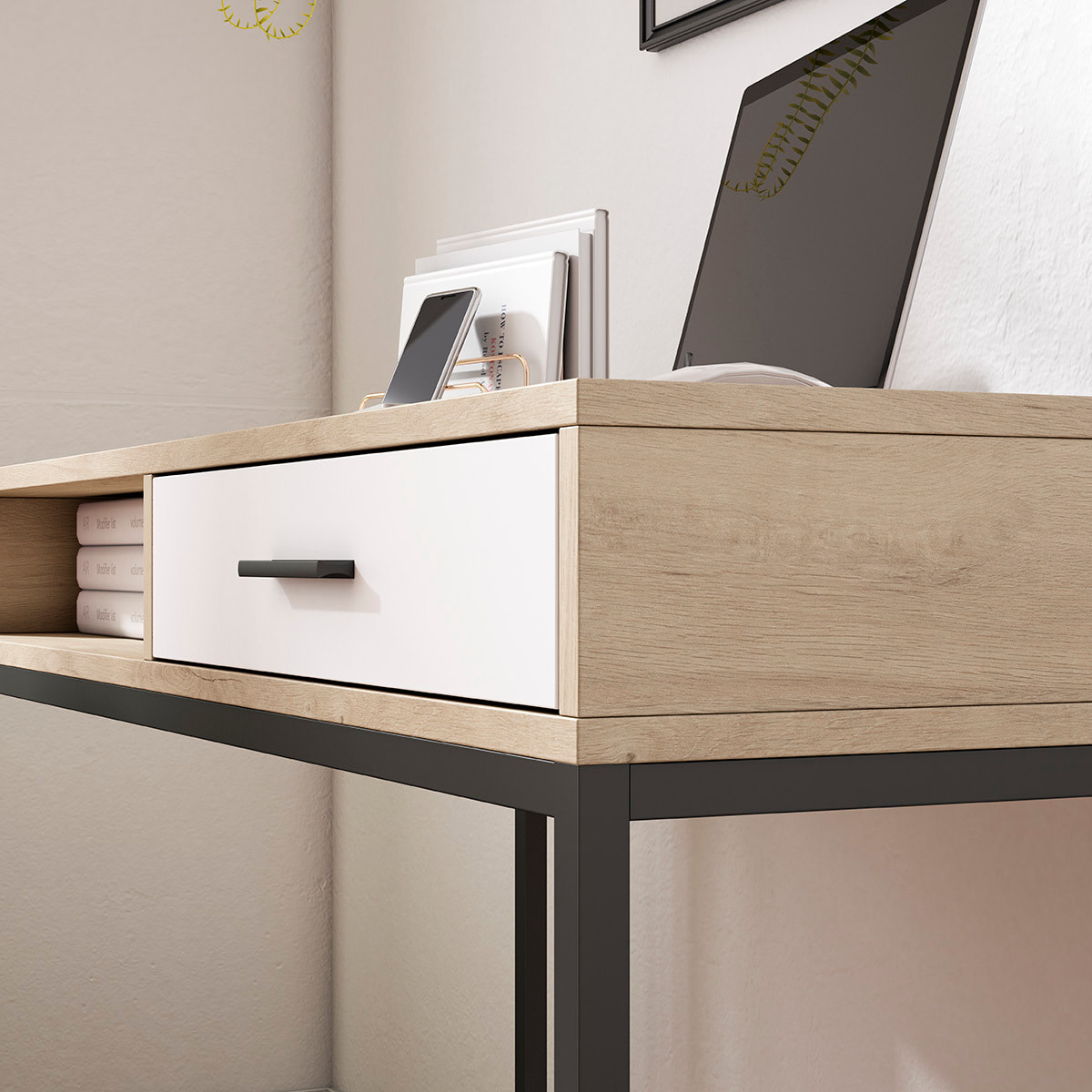 Escritorio Canterbury roble y blanco 79x105x48 cm