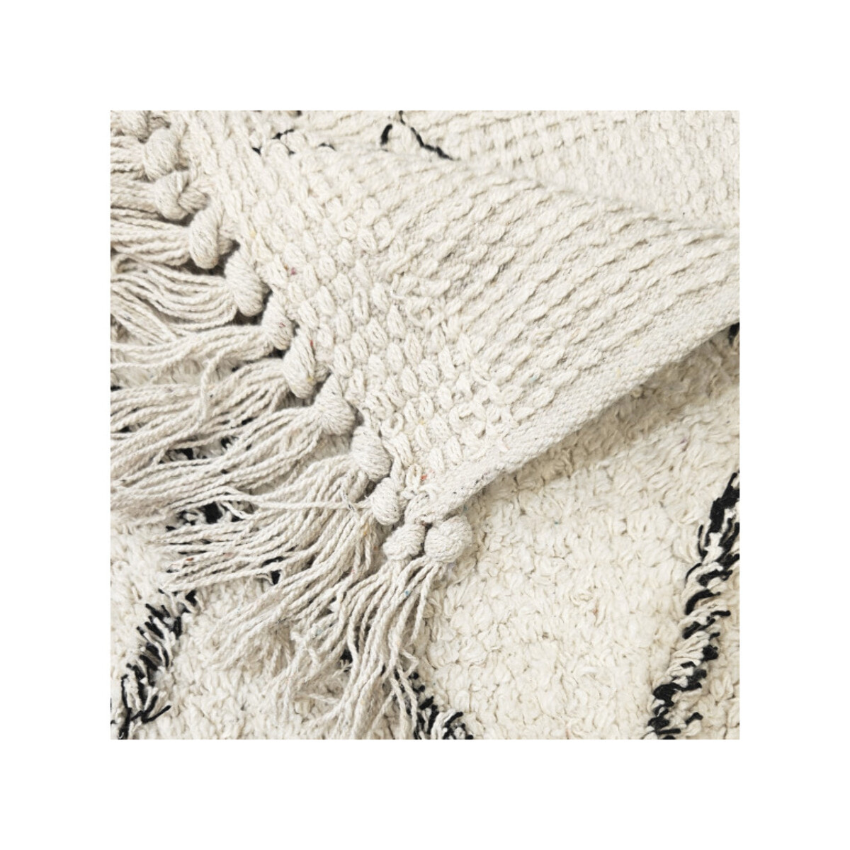 Tapis rectangulaire écru style berbère avec franges - MOMBA