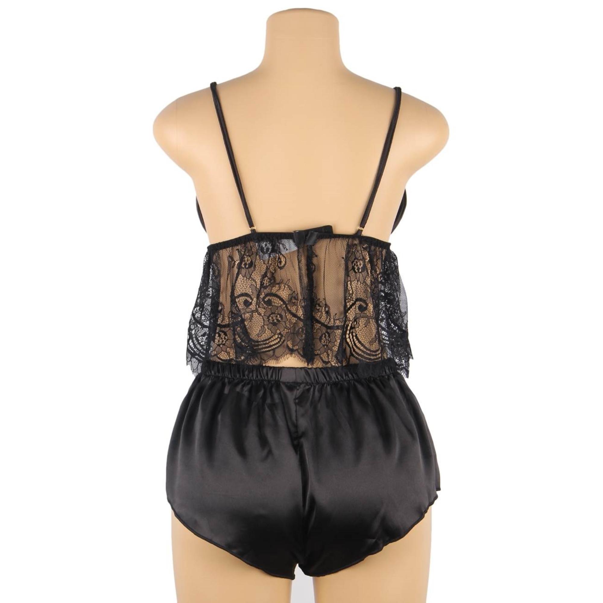 Conjunto de 2 piezas con camisola de seda negro