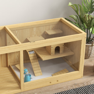 Cage hamster bois plateformes rampe niche bascule biberon eau plateau