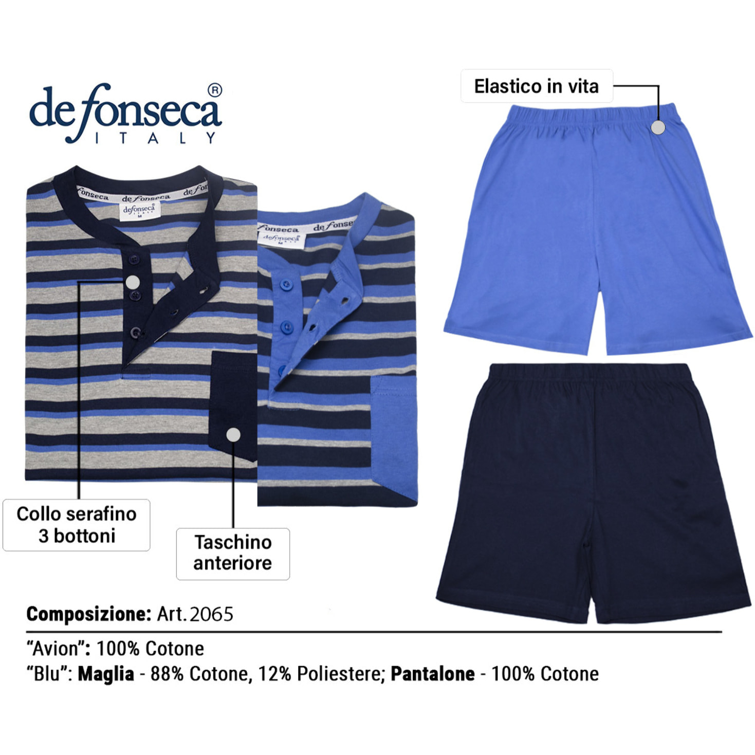 De Fonseca Pigiama da Uomo Corto Jersey 100% Cotone, Art. 2065