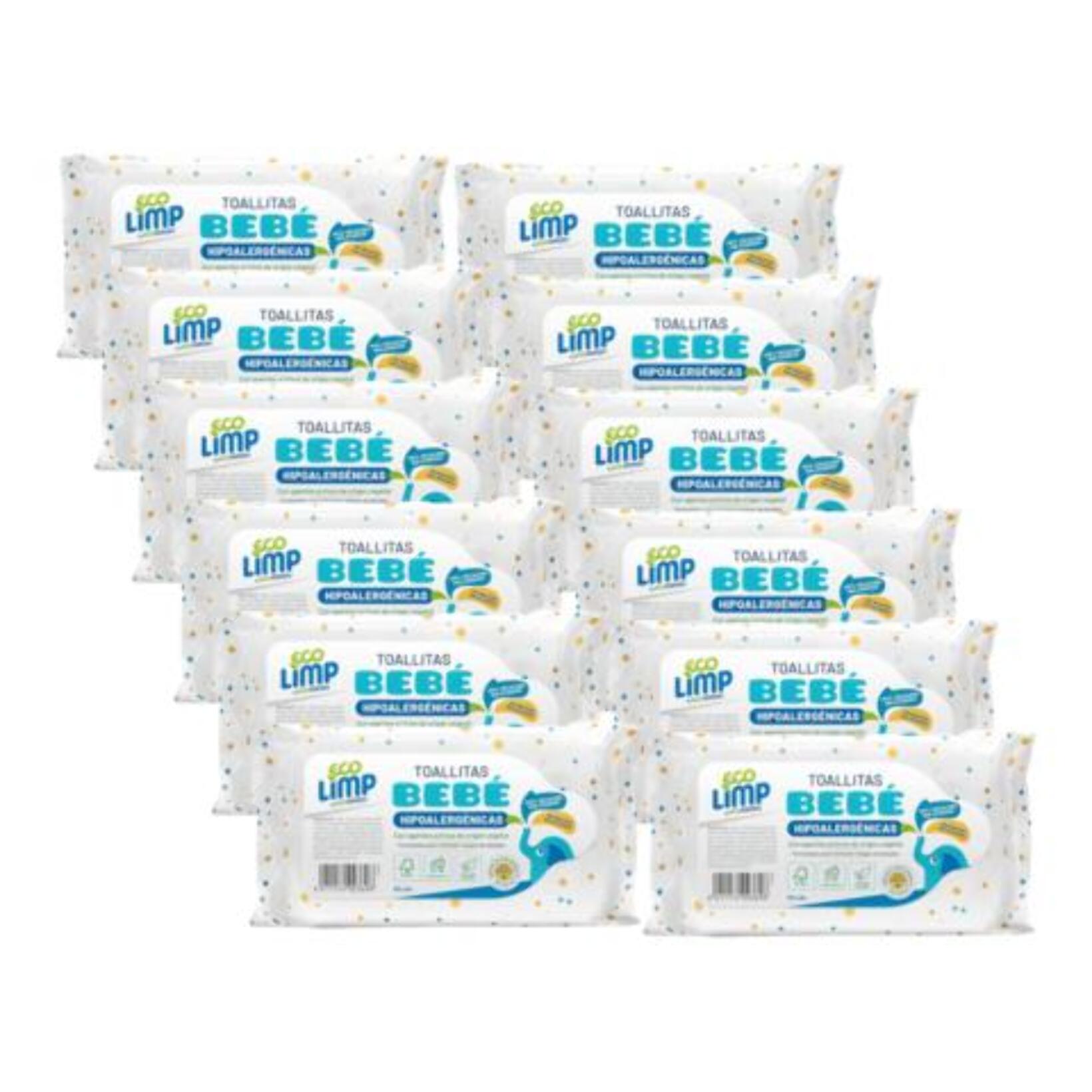 Pack 12x Toallitas Bebé Mimidu ECO 60 Uds