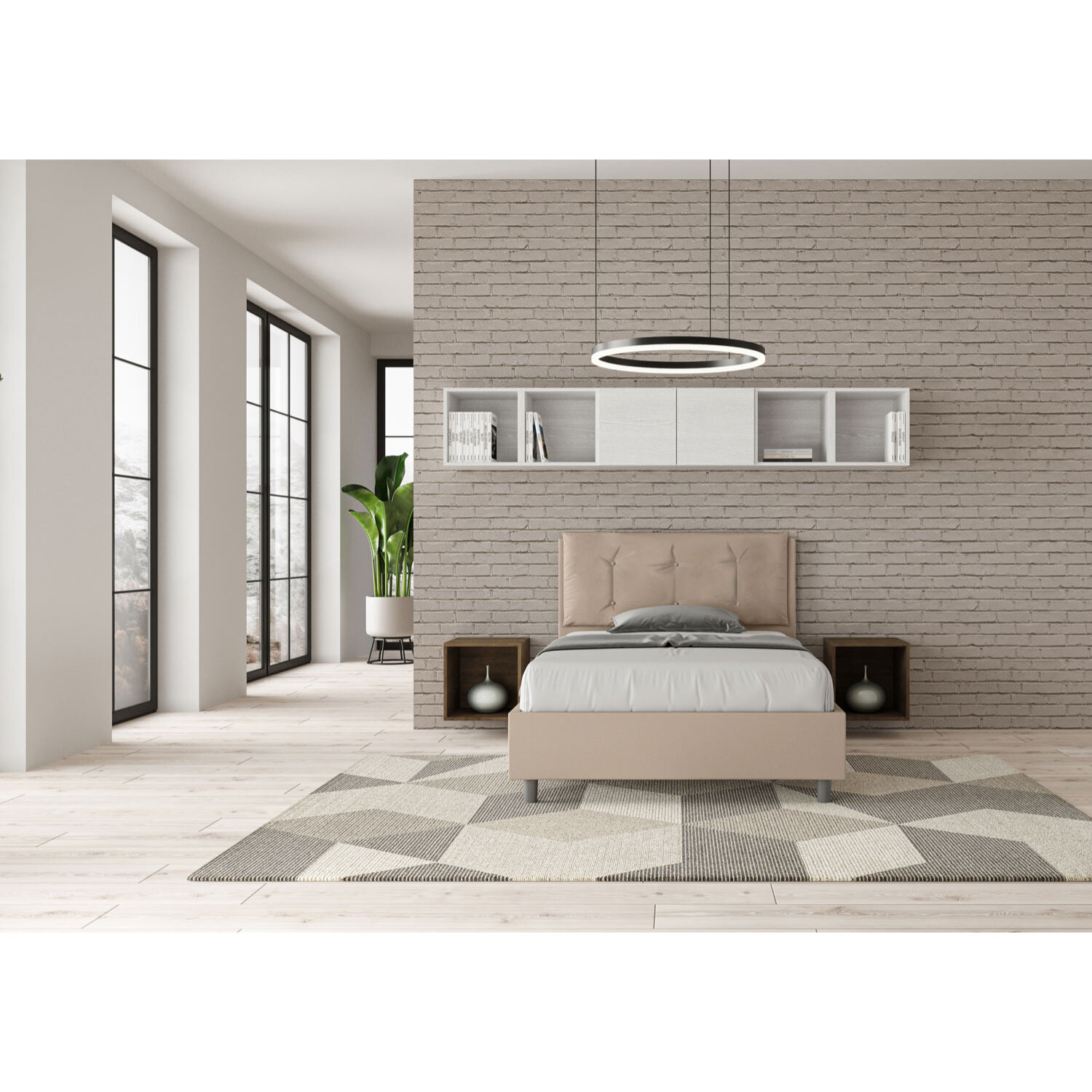 Letto una piazza e mezza contenitore imbottito 120x210 similpelle tortora Annalisa Large