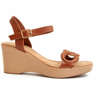 Sandalia de cuña - Camel - Altura: 7 cm