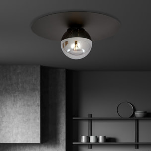 Lampada da soffitto SOLAR con struttura in metallo nero opaco e vetro grafite