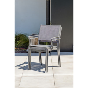 CAICOS - Ensemble repas de jardin 8 places en aluminium avec HPL effet marbre