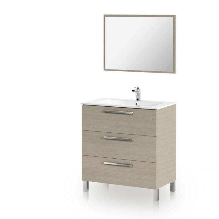 Mueble de baño con espejo Feel 3 cajones Roble