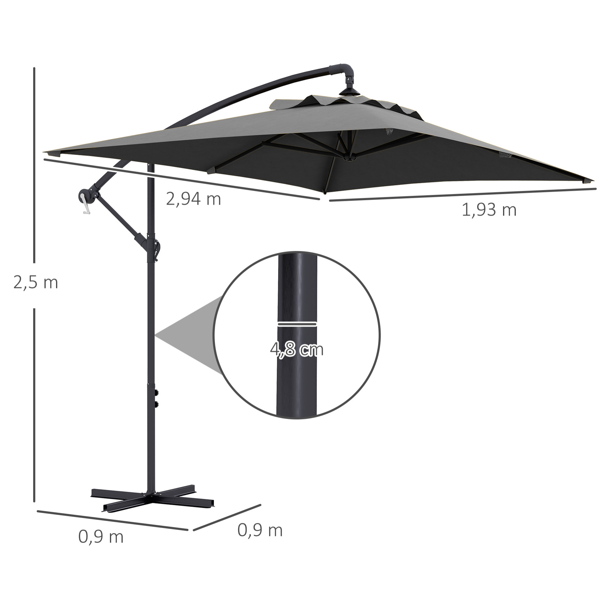 Parasol déporté rectangulaire 3 x 2 m – Manivelle – Protection UV