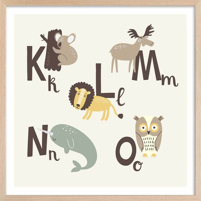 Affiche enfant klmno Affiche + cadre en bois - Chêne