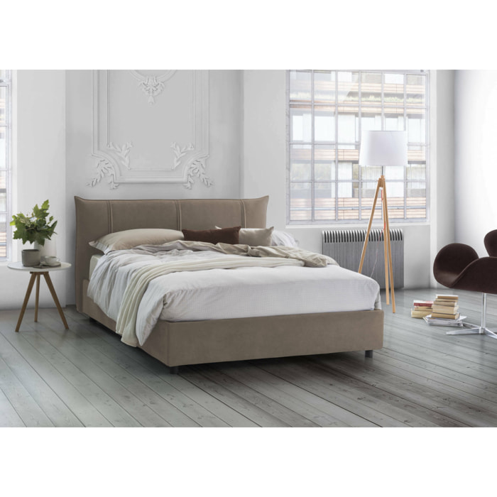 Letto matrimoniale Akasha, Letto contenitore con rivestimento in tessuto, 100% Made in Italy, Apertura frontale, adatto per materasso 160x190 cm, Tortora