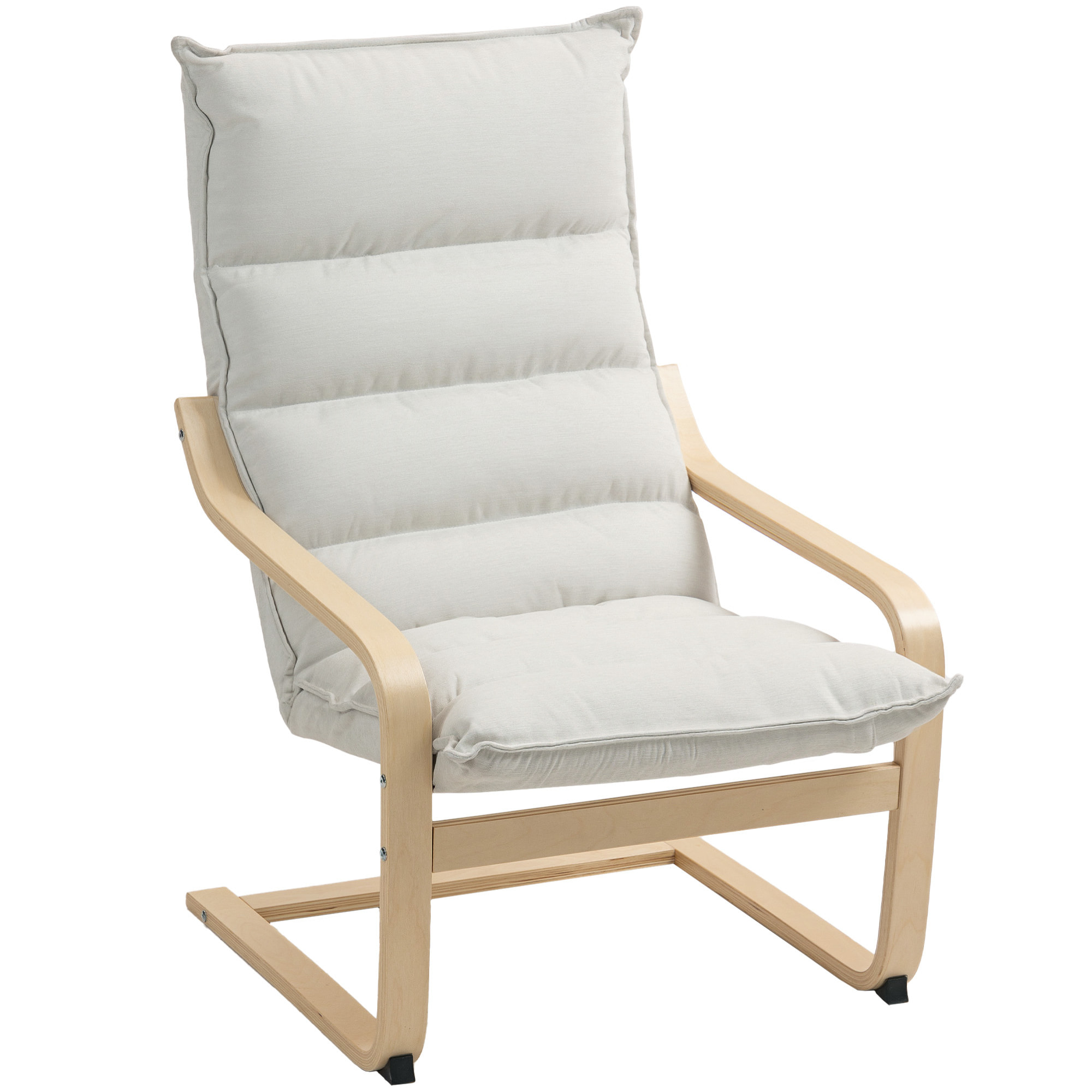 Fauteuil lounge de salon bois de bouleau tissu matelassé beige