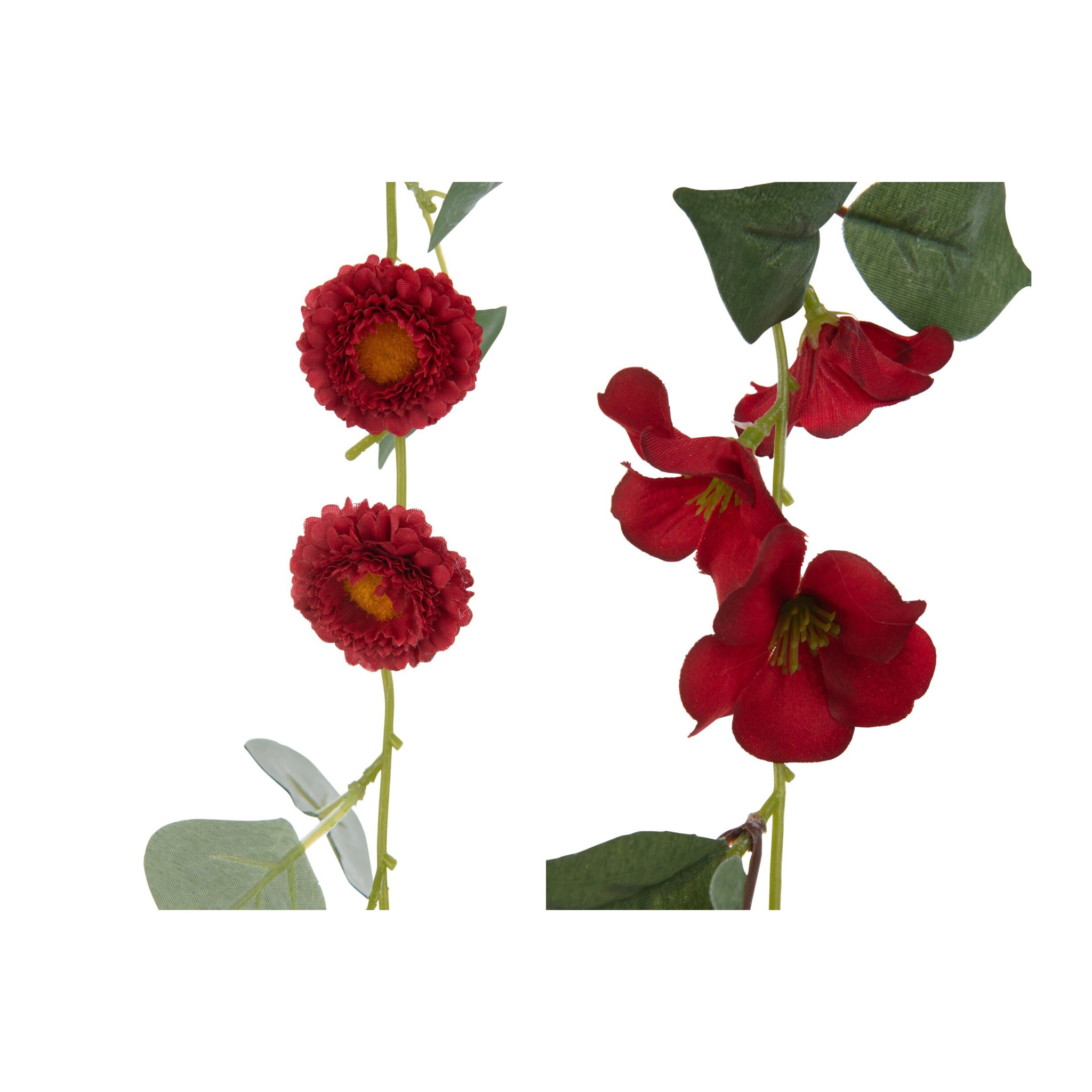 J-Line guirlande Fleurs + Feuilles - plastique - rouge/vert - 2 pcs