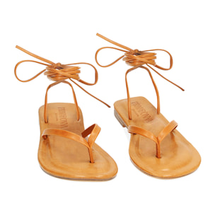 Sandali bassi donna cognac lace-up