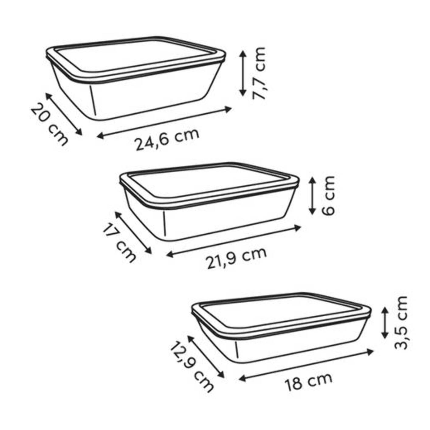 Lot de 3 plats à four en verre transparent avec couverts Essentiels rectangulaires