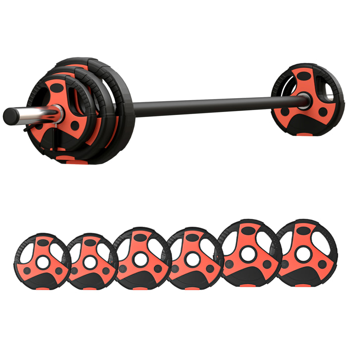 Juego de Barra de Pesas 20 kg Set de Pesas Ajustables con 6 Discos 1,25 kg 2,5 kg 5 kg y 1 Barra Juego de Mancuernas para Entrenamiento Culturismo en Gimnasio Casa Ø27x140 cm Negro y Rojo