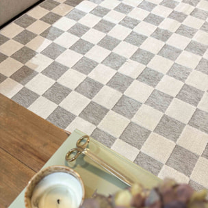 GARDEN - Tapis d'intérieur / extérieur à motif damier blanc et gris