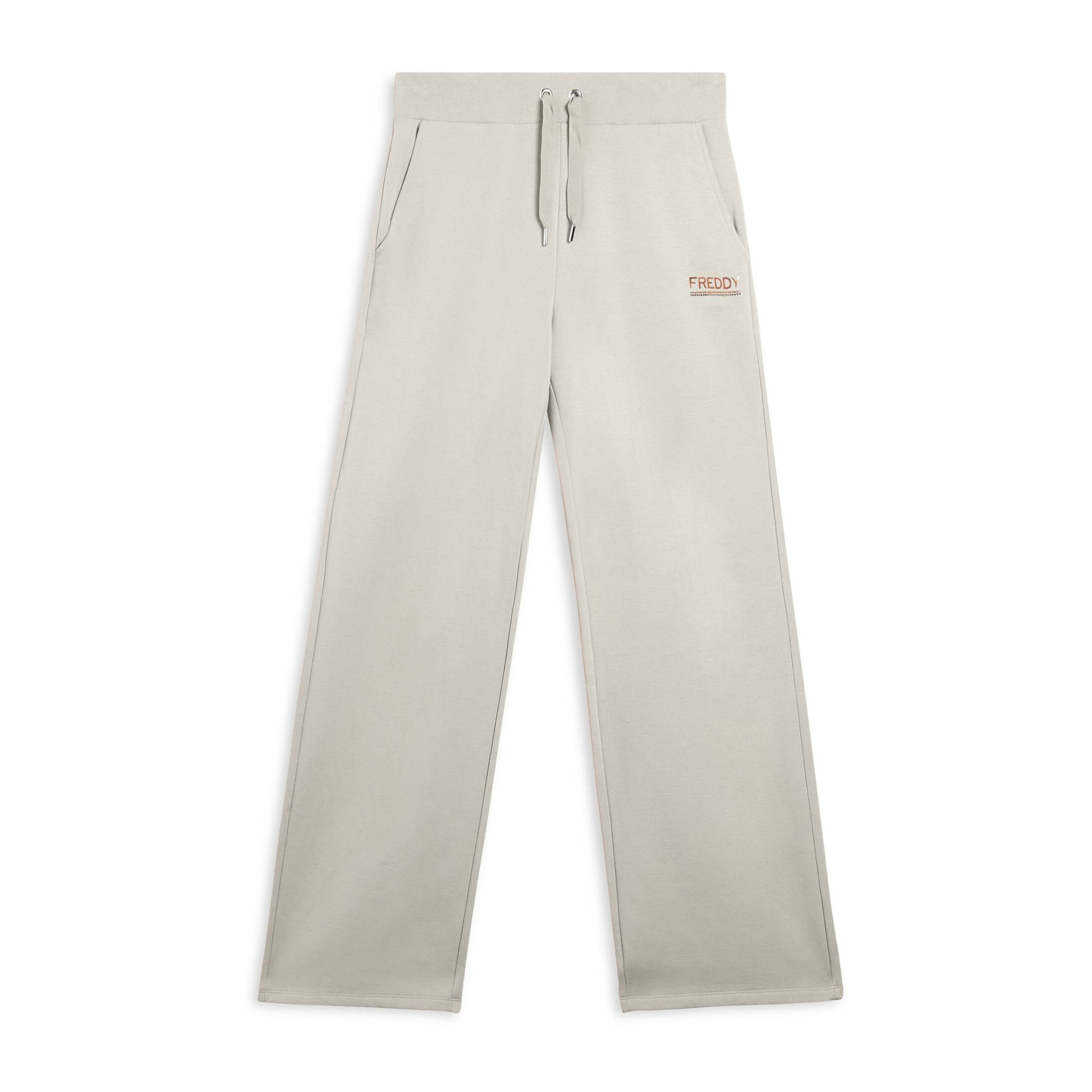 Pantaloni wide leg da donna con logo in strass bicolore