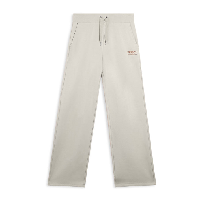 Pantaloni wide leg da donna con logo in strass bicolore