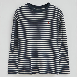Maglietta a righe blu marino ed ecrù con logo ricamato Rigby Go