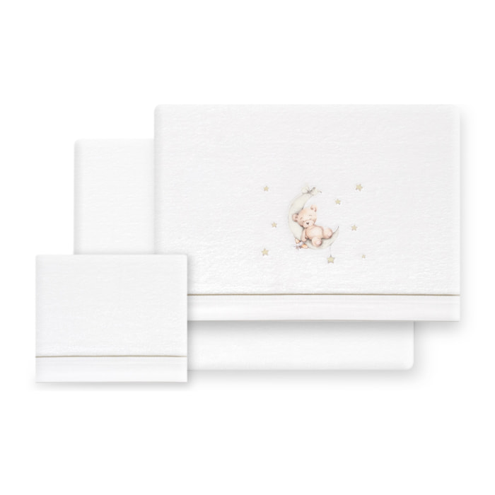 Triptico Minicuna Coralina Estampado Oso Luna Estrellas Bco/Verde