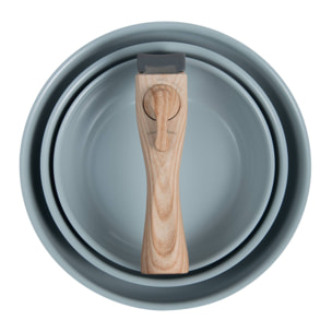 Set de 5 Sartenes Ø18Ø20Ø22Ø24Ø26cm en Aluminio prensado Verde + 2 Mangos extraíbles Click&Cook Bergner