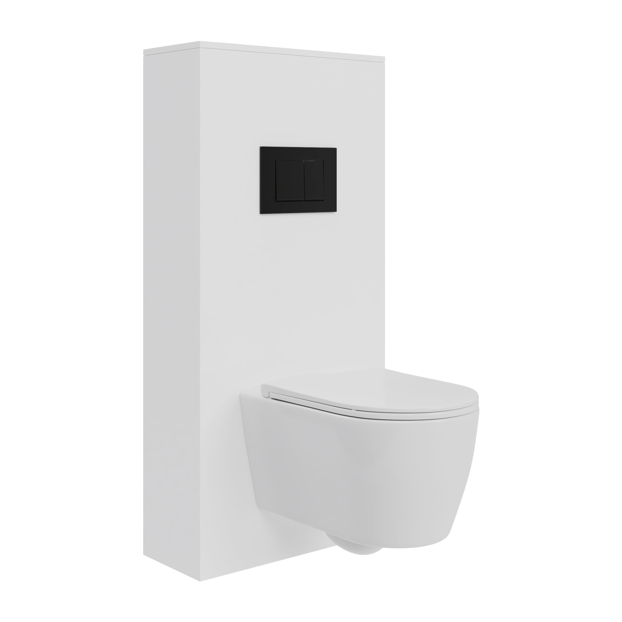 Pack Wc Suspendu + Châssis + Boîtier de Support Blanc | Toilette Blanc Brillant | Bouton Noir | Réservoir Encastré | Couvercle Amorti | Alday