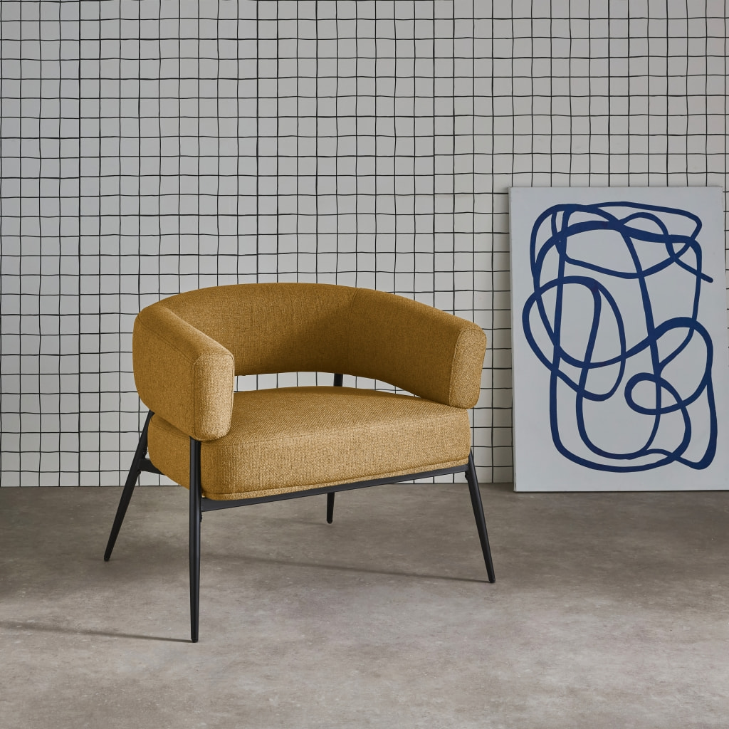 Fauteuil tissu dossier incurvé piétement métal CRISTO