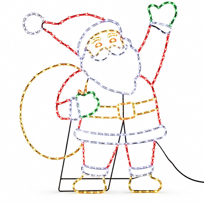 Papá noel led saludando con efecto intermitente con 335 leds multicolor, decoración navideña para exterior e interior, 59x70 cm