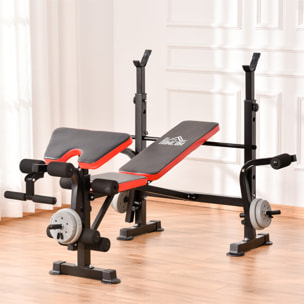 Banc de musculation Fitness entrainement complet avec support d'haltères dossier réglable acier noir rouge