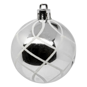 Boules de Noël "Colorama de Noël" lot de 25 en plastique D6cm argent blanc