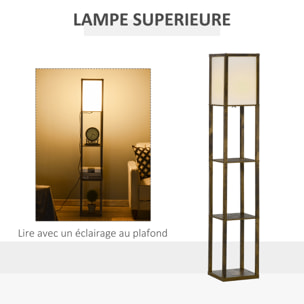 Lampadaire étagère lampe étagère 26L x 26l x 160H cm 3 étagères 4 niveaux MDF aspect bois vieilli