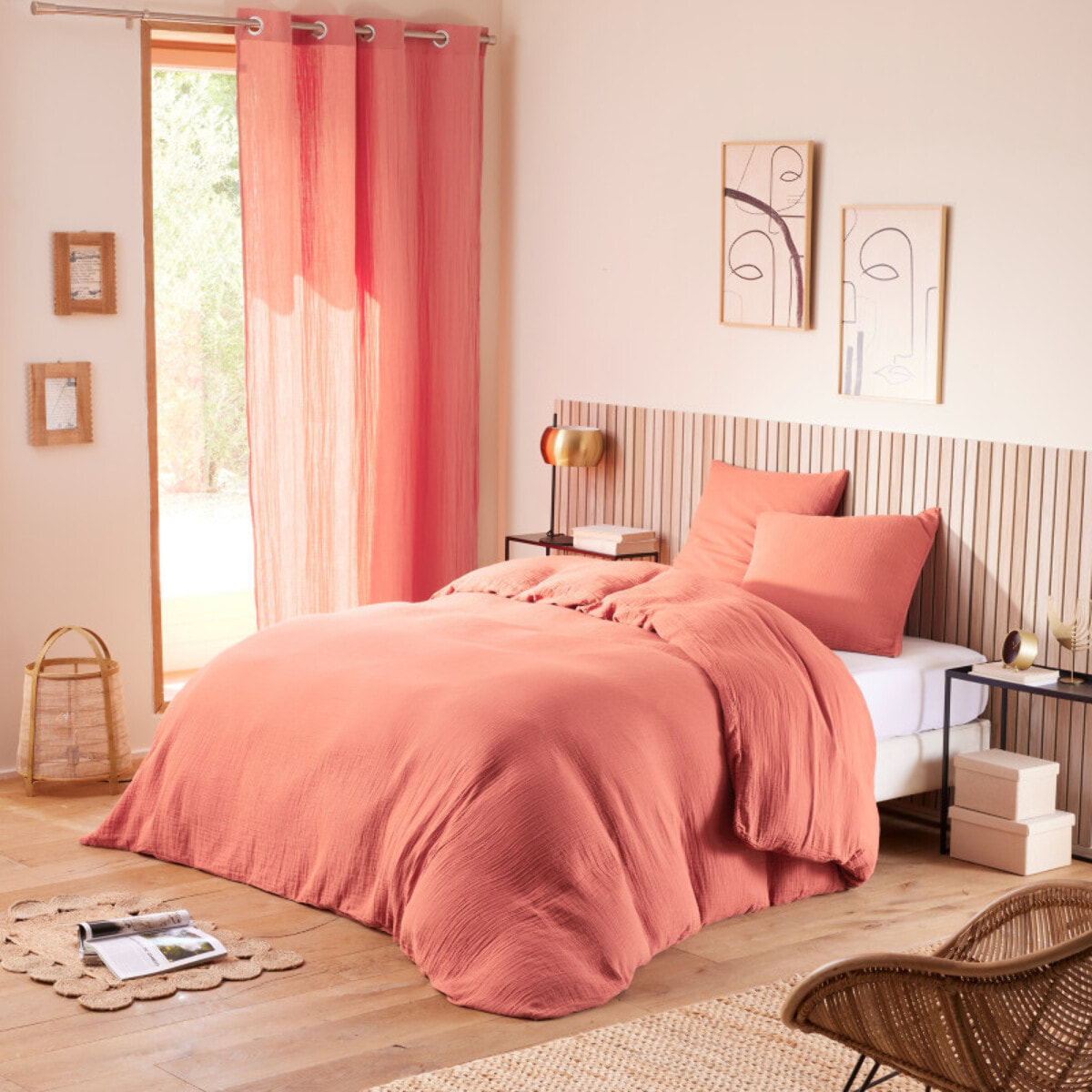 Parure de draps 4 pièces "Noah" Gaze de Coton pour lit 2 Places 140 cm - Noah Blush