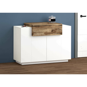 Scarpiera Aristotle, Mobile multiuso a 2 ante e 1 anta a ribalta, Portascarpe da ingresso, 100% Made in Italy, cm 120x45h86, Bianco lucido e Acero