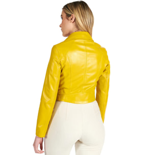 Giacca corta in pelle giallo stile chiodo