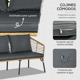 Conjunto de Muebles de Ratán para 4 Personas con Sofá Sillones Mesa Cojines