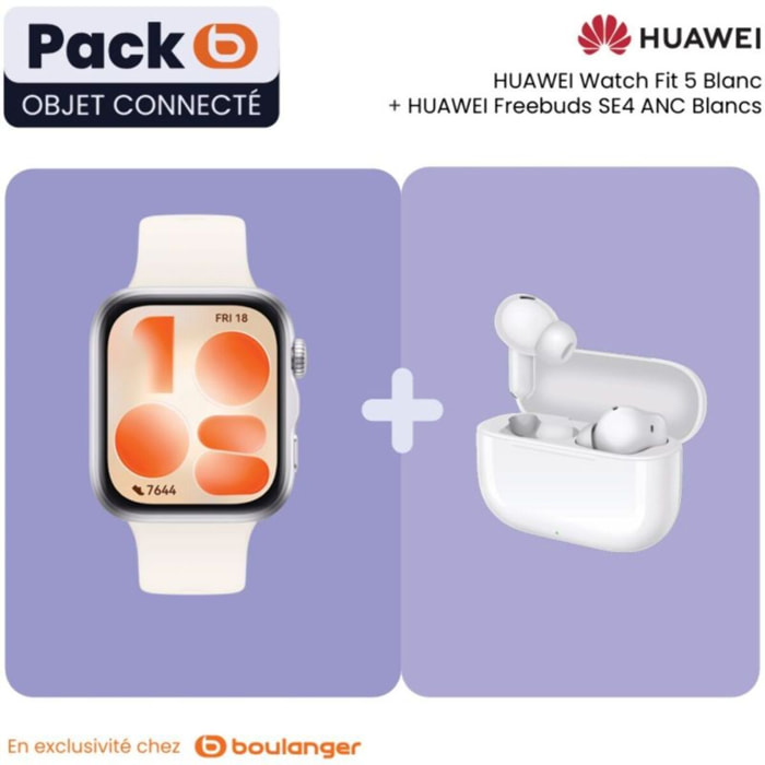Montre connectée HUAWEI Pack Watch FIT 5 blanc+Freebuds SE 4