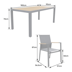 Salon de jardin PALERMO en textilène gris 8 places - aluminium anthracite et effet bois