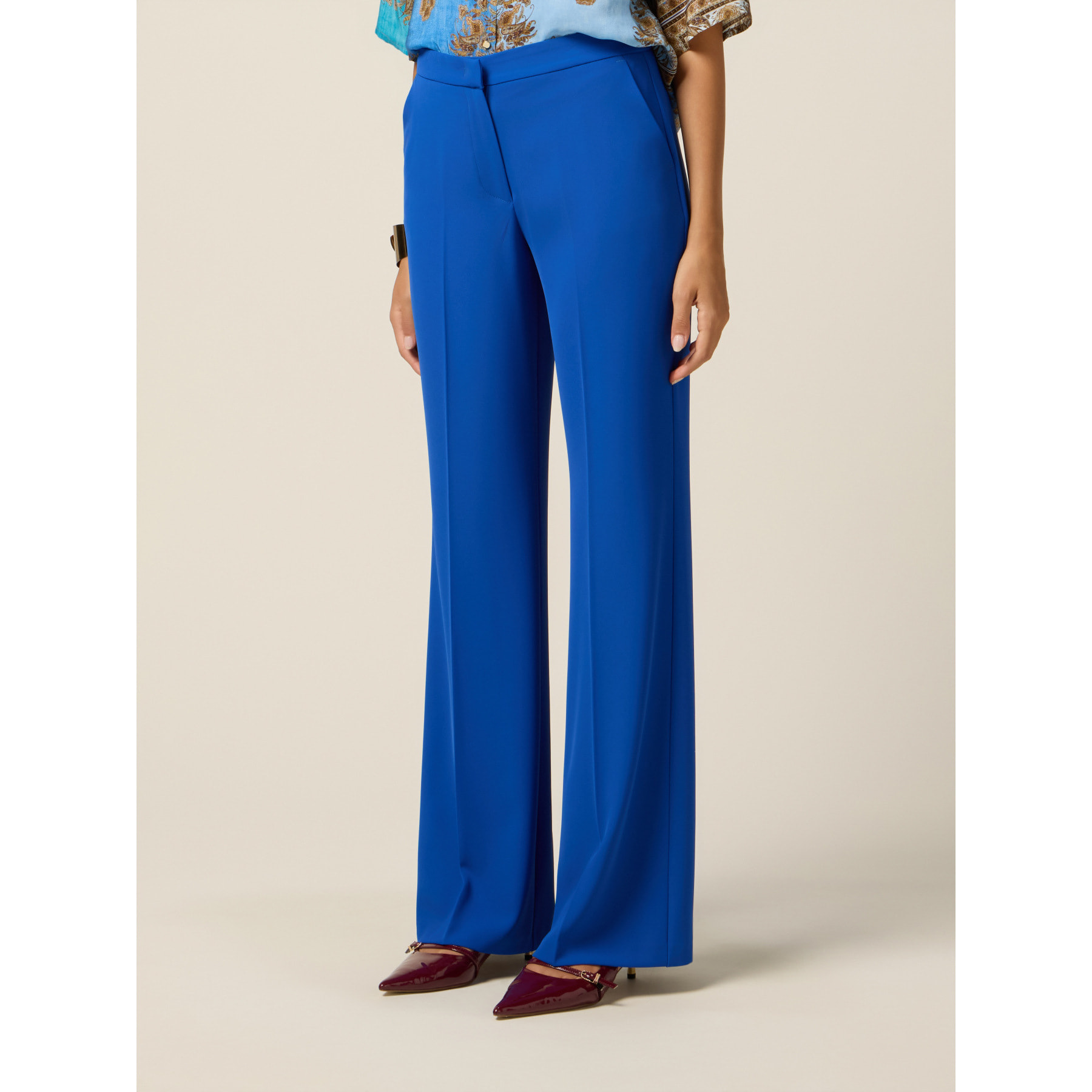 Oltre - Pantaloni palazzo in tessuto crêpe - Blu