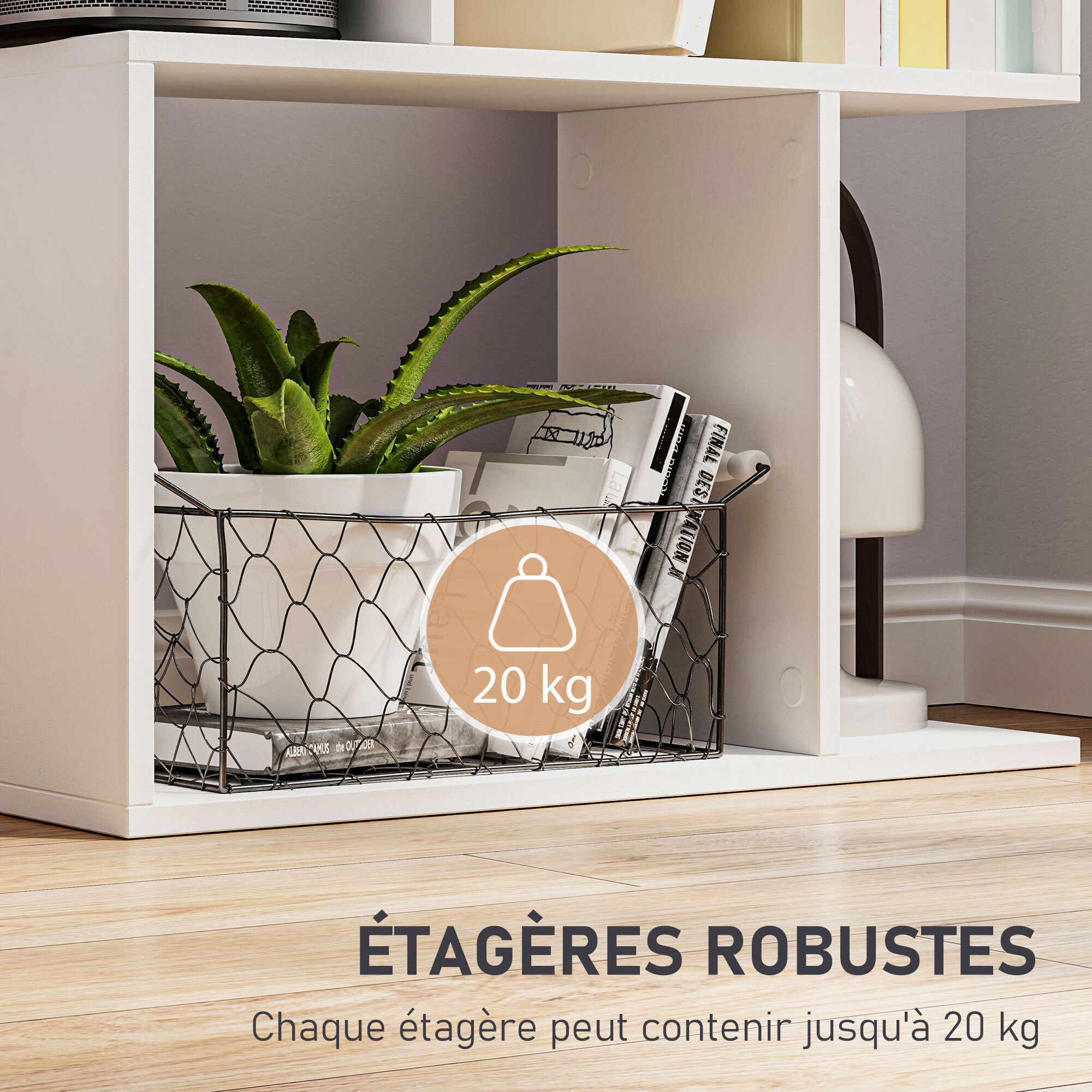 Bibliothèque étagère meuble de rangement design contemporain en S 5 étagères 60L x 24l x 185H cm blanc