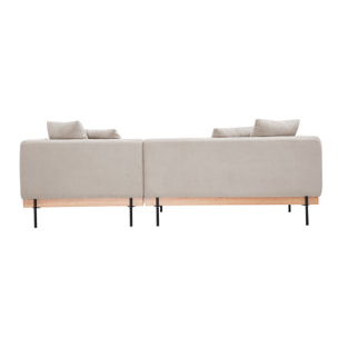 Canapé d'angle droit 4 places en tissu chenille beige et métal noir IVAR