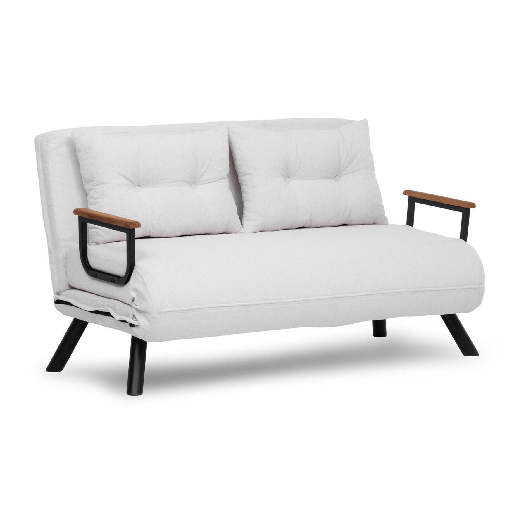 Divano letto 2 posti Calvin, Sofà trasformabile, Divanetto per ospiti, Poltrona letto contenitore, 133x78 h78 cm, Bianco