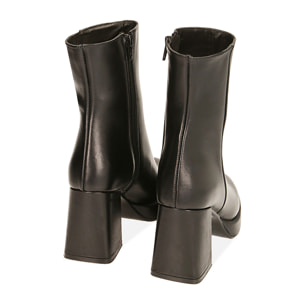 Ankle boots platform neri in pelle, tacco 8,5 cm