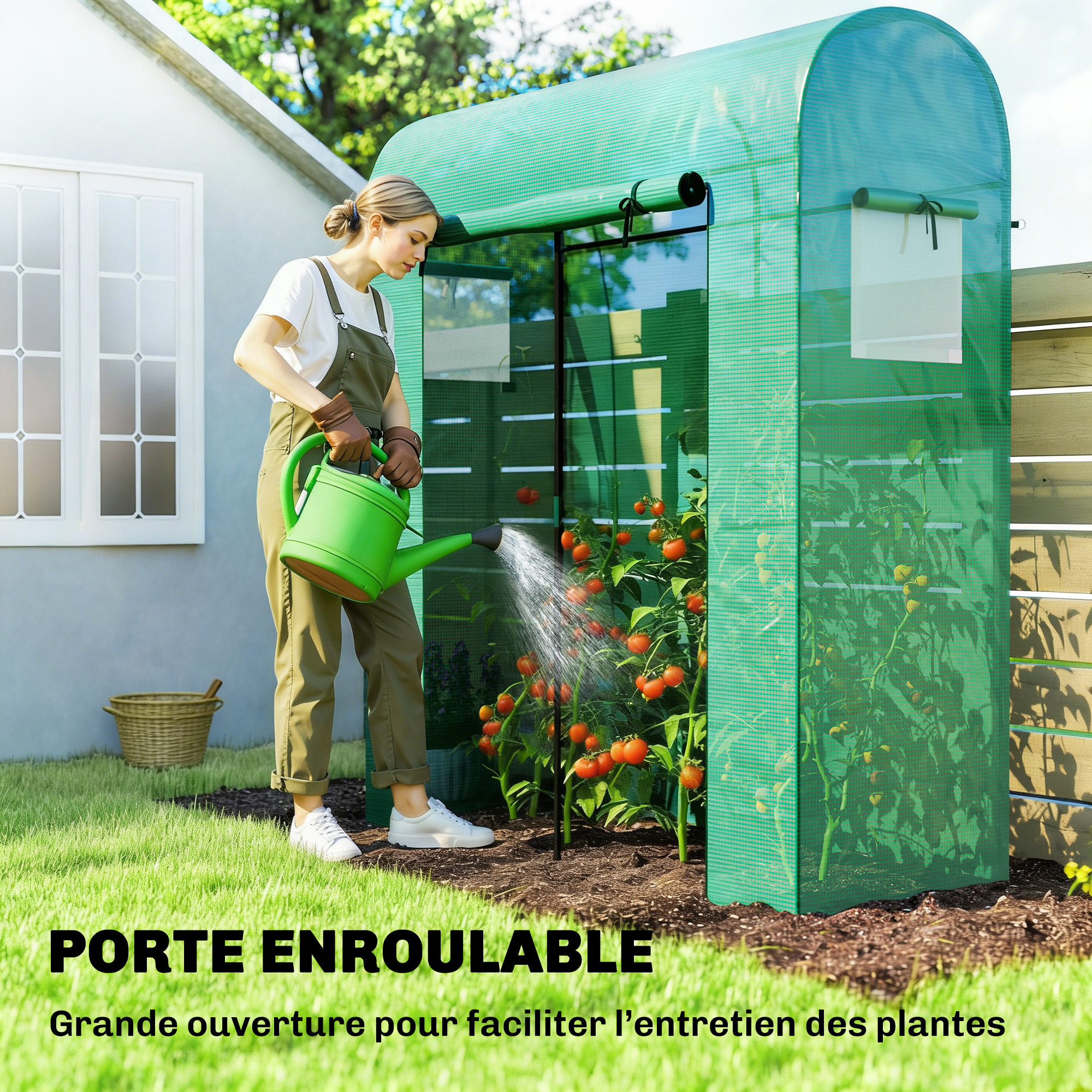 Serre de Jardin - Bâche PE et Châssis Acier - Porte Roulante et Fenêtres en Maille - 170 x 68 x 200 cm - Vert