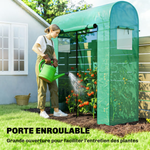 Serre de Jardin - Bâche PE et Châssis Acier - Porte Roulante et Fenêtres en Maille - 170 x 68 x 200 cm - Vert