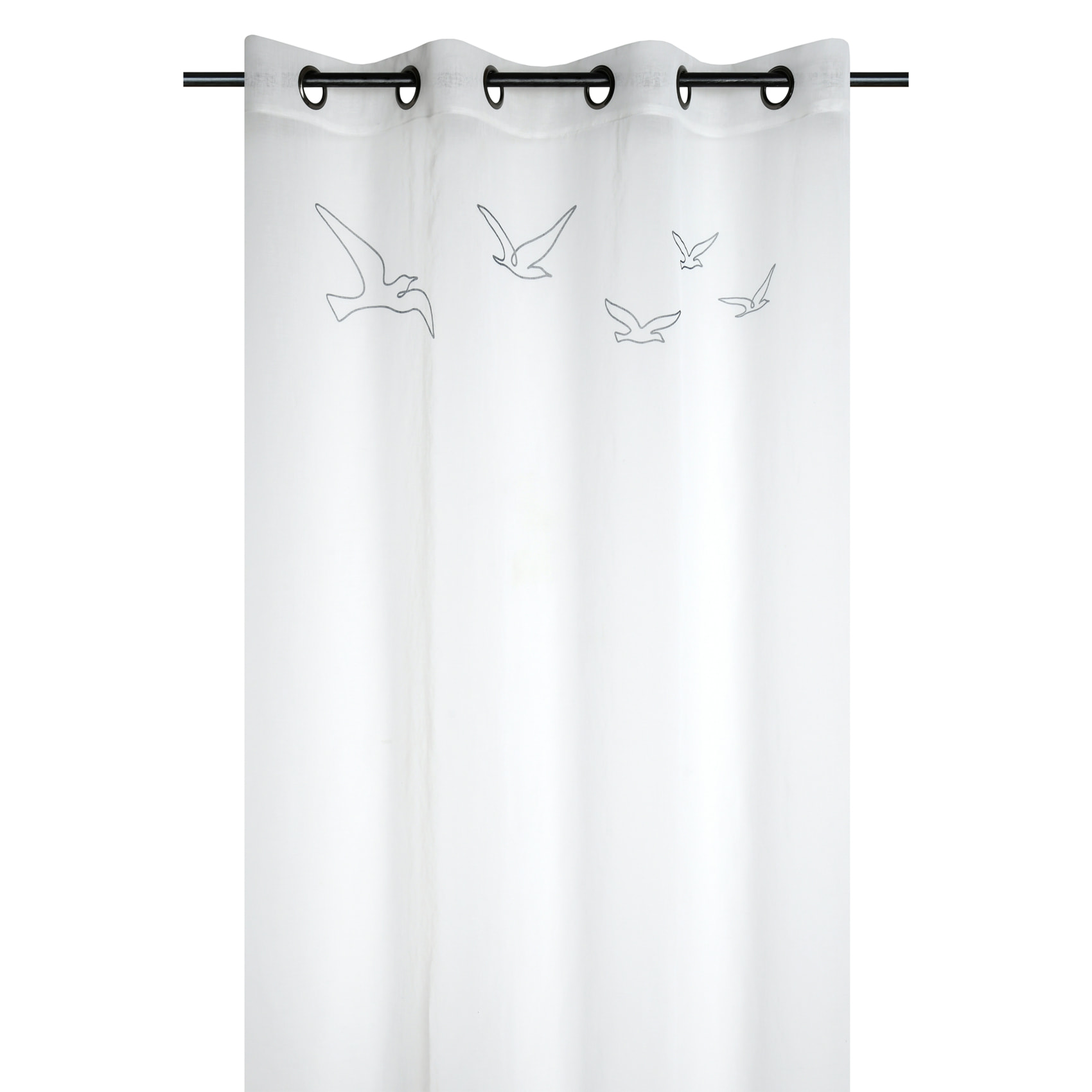 Voilage tamisant à œillets motif oiseaux - Blanc