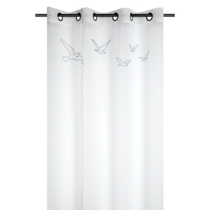 Voilage tamisant à œillets motif oiseaux - Blanc